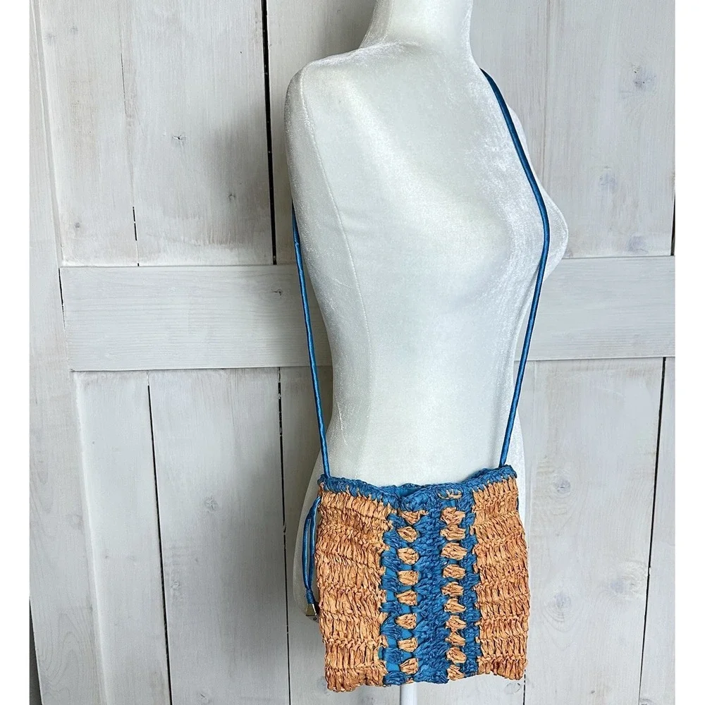 Free People Heatwave Raffia Straw Mini Crossbody Bag‎ Blur Orange Boho Festival - Picture 3 of 11
